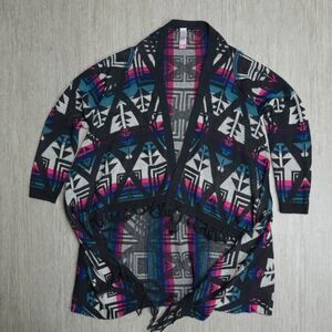 No Boundaries Womens Open Cardigan M Tribal Native Long Sleeve Pink Blue White